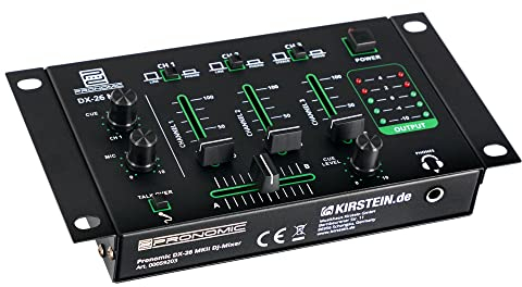 Pronomic DX-26 MKII DJ-Mixer - 3-Kanal Mischer mit Cue-Funktion - 2x Line/Phono-Kanal - Mikrofon- und Kopfhöreranschluss