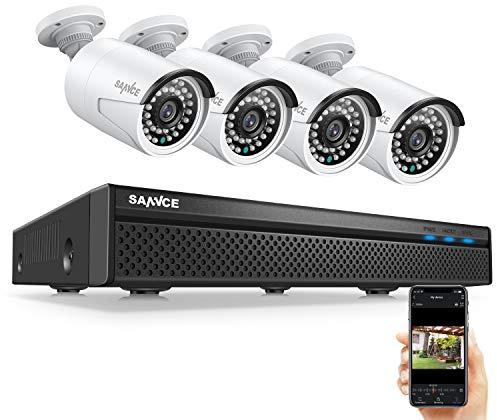 SANNCE 5MP PoE Überwachungskamera Set mit Tonaufnahmen, 8CH NVR mit H.264 + Videokomprimierung, Wasserdicht 4 * 5MP HD Kameras mit intelligenten IR-LEDs,Fernzugriff unterstützt Amazon Alexa