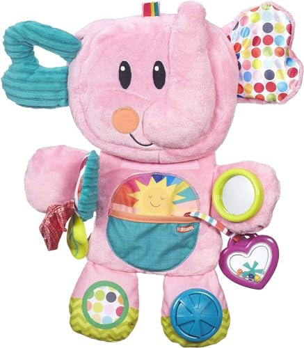 Playskool MELARQT Fold 'n Go Éléphant en peluche, jouet pour bébé à partir de 3 mois, rose (Amazon exclusif)
