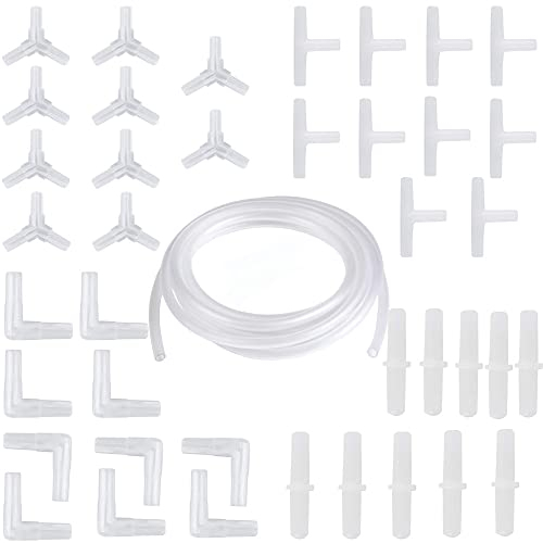 Raccordo per tubo dell'aria 40 pezzi, Y | T | L | Tipo I connettore di collegamento 4 tipi, acquario, plastica trasparente, tubo dell'ossigeno, diametro esterno 5 mm, diametro interno 4 mm (5 m)