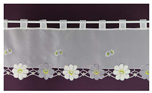 Hossner Scheibengardine nach Maß Meterware Panneaux Bistrogardine Kurzstore Voile Bestickt Höhe 30 cm weiß-bunt