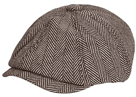 KeepSa Herren Newsboy Stil Tellermütze Schirmmütze Damen 8 Panel Peaky Fischgräten Tweed Schiebermütze Schlägermütze Flat Cap Gatsby Mütze Golf Cap,Braun,57-60CM
