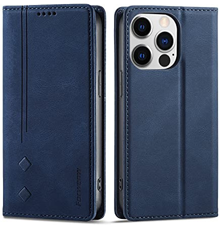 LOLFZ Case for iPhone 13 6.1, Premium Slim Wallet Case Flip Folio PU Leather Cover [Card Slots][Kickstand] Magnetic Shockproof Protective Phone Case Compatible with iPhone 13 - Blue