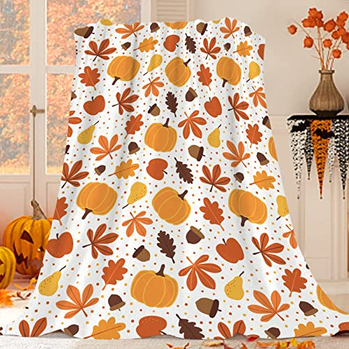 JOOCAR Flanell-Überwurfdecke, Herbst-Kürbis, Herbstblätter, gemütlich, weich, Plüsch, warme Decken für Bett, Couch, Wohnzimmer, Sofa, Stuhl