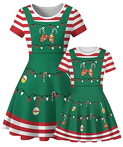 Weihnachten Mutter Tochter Partnerlook Kleid Damen Mädchen Langarm Weihnachtskleid Weihnachtsmann Schneemann Gedruckt A-Linie Festkleid Mama Baby Passend Familie Kleidung Abendkleid colour15 M