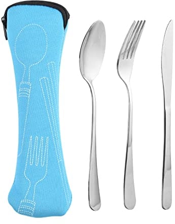 Travel Cutlery Set with Case,Portable Camping Cutlery Knife Fork Spoon Set,Reusable Stainless Steel Cutlery Set for Camping, Work Lunches, Dining Out Or Daily Use(Blue)