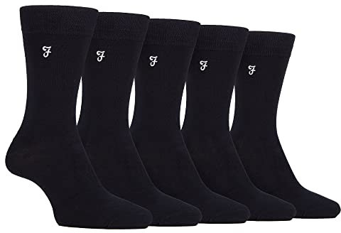 Farah - Mens 5 Pack Natural Organic Bamboo Bright Striped Patterned Socks (6-11, Black)