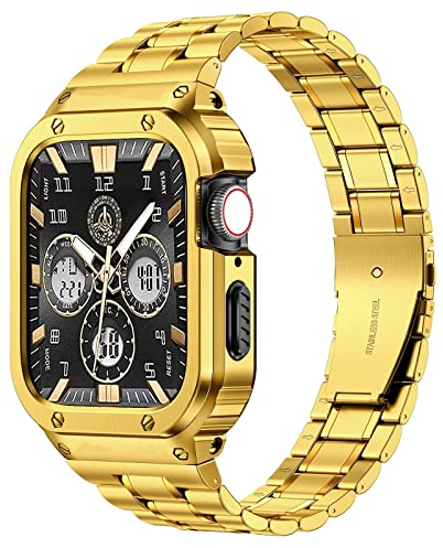 MioHHR Bande in metallo con custodia compatibile per Apple Watch Band 44mm, custodia in acciaio inossidabile antiurto e banda di ricambio con custodia protettiva per iWatch Series 6/5/4/SE.