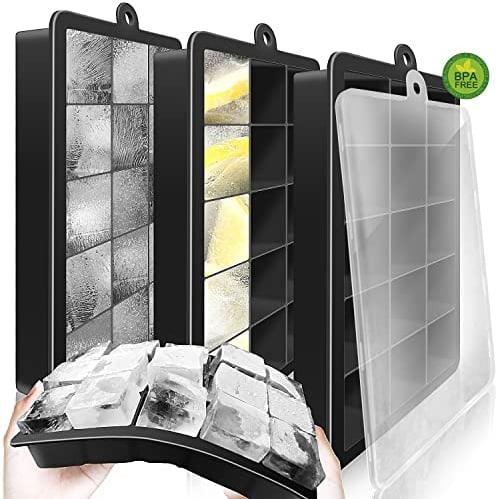 Walfos® Ice Cube Tray with Lid,Ice Cube Mold 3 Pack- Easy Pop Out Flexible Silicone -BPA Free - Best for Freezer,Water, Baby Food,Whiskey,Cocktail and Drink