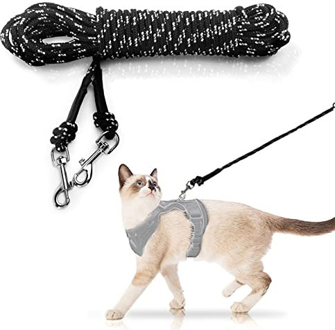 Extra Long Cat Lead for Garden, 4.5M/15FT Lightweight Outdoor Cat Leash Long Light Extension, Long Thin Lead for Rabbits, Kitten, Puppy and Small Animals