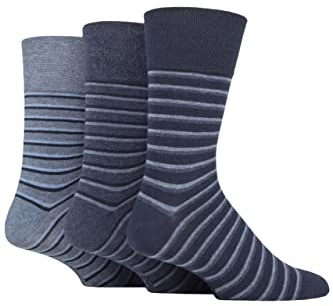 SockShop Gentle Grip Mens Striped Socks Patterned Stripey, Soft Honeycomb Top Comfort Cuff, 6-11 Pack of 3
