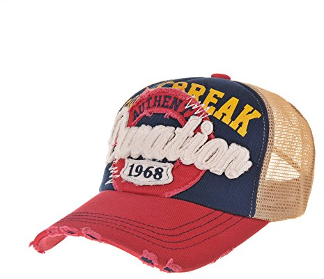 MarkMark Baseballmütze Mützen Caps Kappe Baseball Cap Mesh Distressed Trucker Cap Patch KR1185 (Red)