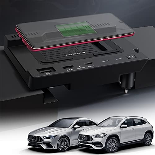 Singkin Kabelloses Ladegerät Auto für Mercedes-Benz A-Class B-Class GLA GLB CLA AMG 2020-2022 W177/X247/H247/W247 Zubehör Schnellladendes Handy-Ladegerät mit QC3.0-USB-Anschluss für iPhone Samsung