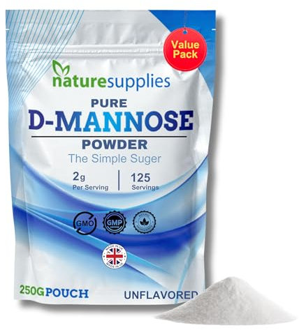 D-mannose Poudre de 250 g | Suppléments de mannose D | Sans OGM végétalien - naturesupplies (250 g (lot de 1))