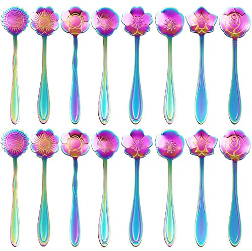 PBIEHSR Weihnachtsgeschirr Set, Geschirr Weihnachten Weihnachtslöffel Kaffeelöffel Edelstahl Kaffee Weihnachten Löffel, Weihnachtsteller Dessertlöffel, Teelöffel (farbig)