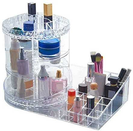 Vetrineinrete® Organizer cosmetici rotante grande con ripiano per trucchi e pennelli scomparti in abs organizzatore girevole make up trasparente 40 x 28.5 x 24 cm