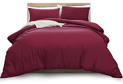 MOONLIGHT20015 Super King Duvet Cover Burgundy Solid Soft Super King Bedding Duvet Cover Set with 2 Matching Pillowcases
