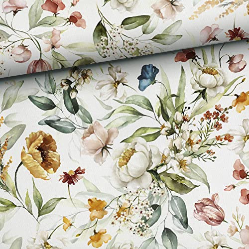 Meterware, Stoffe zum Nähen für Kinder, 100% Baumwolle: 0,5m Premium Baumwollstoff mit Blumen - Christrosen Schneerosen Tulpen - Frauen und Mädchen Kinderstoff