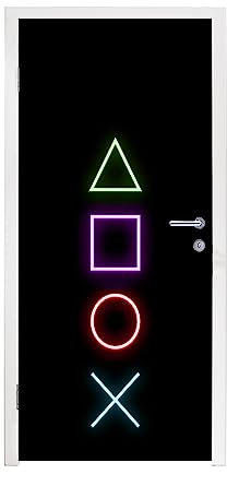 MuchoWow© Türtapete Selbstklebend Türposter Garten Tür Tapeten Gaming Room - Spiele - Konsole - Neon - 90x235 cm