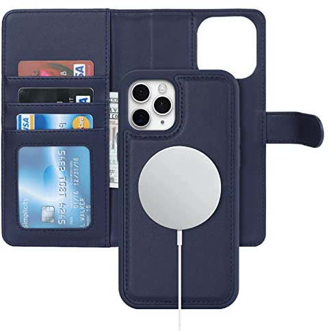 Havaya für iPhone 12 Hülle Kompatibel mit Magsafe für iPhone 12 Pro klapphülle mit kartenfach geldbörse Herren und Damen Abnehmbar - Blau