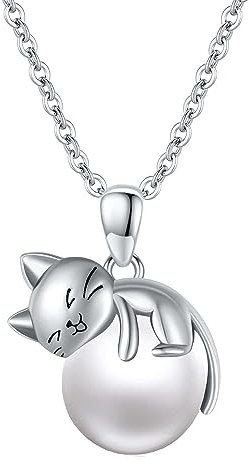 Vadmans Katze Kette für Damen 925 Sterling Silber Perle Katzen Anhänger Halskette Katze Liebhaber Schmuck Geschenke für Mädchen