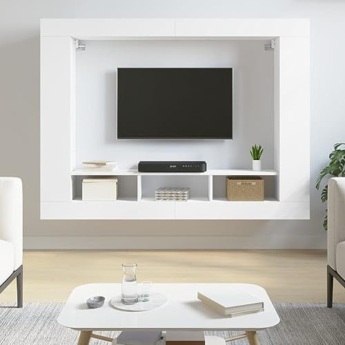 vidaXL Trendy Wall-Mounted TV Cabinet - Modern Style Media Unit with Storage featuring Durable Engineered Wood in White