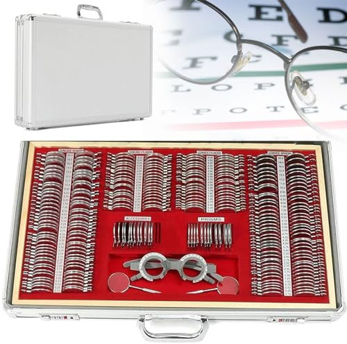 266 Pcs Testlinsen-Set mit Messbrille Testrahmen, Optische Linse Optometrie Felgenkoffer Beweisbox Aluminium Felgenkit