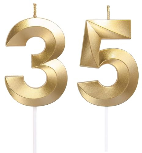 Geburtstagskerzen Zahlen 35/53, Gold Geburtstag Kerzen, Zahlenförmige Kerze, 3D Tortendeko, kuchen Dekoration für Geburtstag Party, Hochzeiten, Firmenfeiern, Jubiläen, Birthday Candle Nummer 35/53
