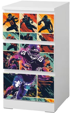 Sunnywall® Möbelfolie passend für IKEA Malm Kommode Schrankfolie Aufkleber mit American Football Motiv | blasenfrei verkleben | Jugendzimmer 3er 40 cm
