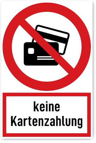 “Havati Pegatina: 300x200 mm, 1 unidad Señal de prohibición de pago con tarjeta con texto (alemán) (rojo/blanco) vertical DIN EN ISO 7010 / ASR A1.3