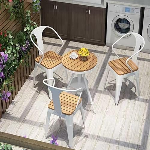 GLigeT Gartengarnitur Moderne Outdoor Balkon Kleine Tisch Und Stuhl Set Freizeit Tisch Garten Esstisch Set Haushalt wasserdichte Outdoor Möbel Möbelset im Balkon (Color : White Table-3 Chairs)