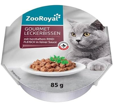 ZooRoyal Katzen Gourmet Leckerbissen mit herzhaftem Rindfleisch in feiner Sauce 12x85g Doppelpackung Katzen nassfutter Alleinfuttermittel