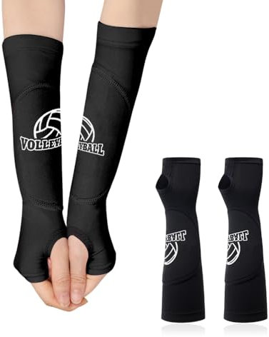 HIOQFR 1 Par Manguitos Voleibol Mujer Mangas para Brazos de Voleibol Muñequeras de Compresión para Voleibol Negro Protector Antebrazo Voleibol con Almohadilla Protectora para Golf,Ciclismo,Baloncesto
