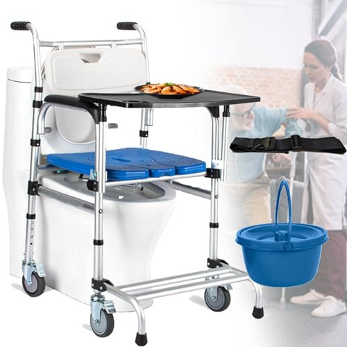 Sedia a rotelle da toilette per doccia 4 in 1, Sedia da toilette da comodino da 330 libbre, Sedia da toilette su ruote, Sedia da doccia con braccioli e schienale per anziani disabili adulti,A