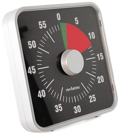 Minuteur de Cuisine FISHTEC Mécanique et Magnétique - INOX - Affichage Temps Restant avec Alarme Sonore - Timer pour Cuisson, Ecole, Salle de Classe - 60 Minutes (Noir, Grand)