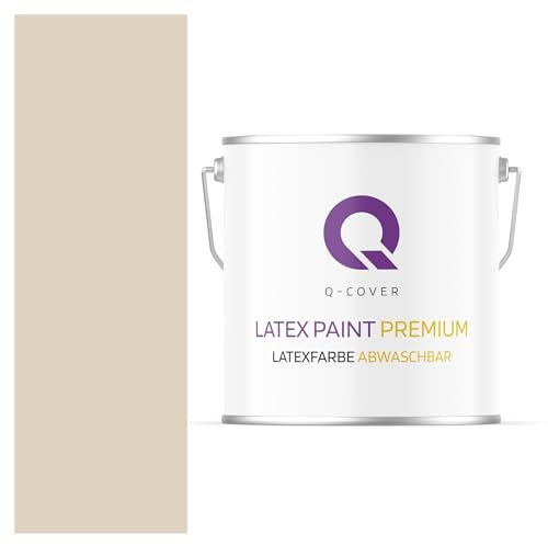 Q-COVER Latexfarbe Abwaschbar 5L (ca.35m2) Hellbeige Farbton Innenfarbe Wandfarbe Deckenfarbe Klasse 2 Mattfarbe Für Allergiker Scheuerfest Geruchlos Frei Von Voc