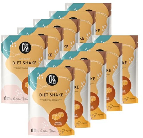 FIT ME Abnehmshake 10 x 25 g Portionsbeutel, Karamell Diätshake zum Abnehmen, Glutenfreier Shake Beauty-Booster, Mahlzeitenersatz mit Collagen & Matcha, Pulver, Kalorienarm & Proteinreich, Diätdrink
