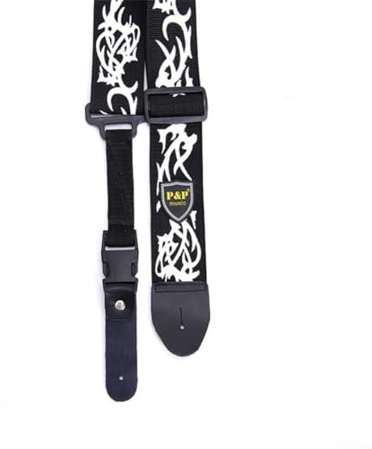 Weicher und bequemer Gitarrengurt für Akustikgitarre, E-Bass, modische Muster (schwarz)