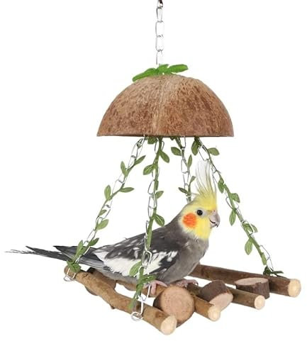 GLigeT Vogel Spielplatz Kokosnuss-Vogelnest Papageiennest Papageienschaukel Hängematte Tigerhaut Xuanfeng Vogelschaukelständer Polleiter Vogelspielzeug Wellensittich Spielplatz