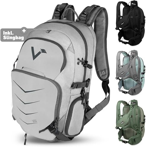 Valkental - Innovativer Rucksack mit perfekter Aufteilung (22L) Erweiterbares Volumen (Kein Schwitzen) Wanderrucksack, Trekkingrucksack, Fahrradrucksack & Outdoor Rucksack - Wasserfest & Reflektierend