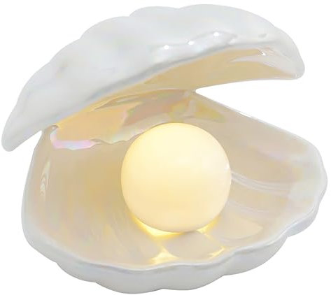 BORDEAG Muschel Perle Nachtlicht Keramik Muschellampe - Dekorative Muschel Perle Licht Shell Dekorationen Nachtlicht Lampe für Schlafzimmer, Wohnzimmer, Bettseite