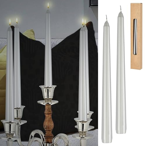 Stabkerze 2er Set silber | 2x25cm Paraffin | Wachskerze Echtwachs Dekokerze Kerze glänzend Spitzkerze (1 x 2er Stabkerzen silber)
