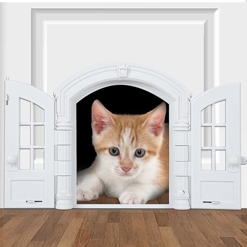 RXMORI Cat Door Interior Door,French Cat Door,Large Pet Door,No Flap Cat Door for Interior Door,Easy DIY Setup,Secured Installation in Minutes (Regular)