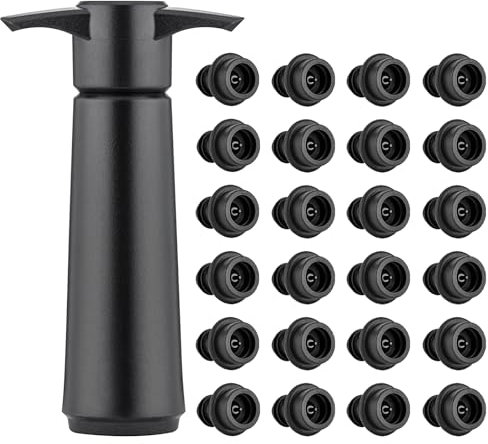 mumisuto Bomba Vacio Vino con 24 Tapones de Silicona, Tapon Vino Bomba Vacio Reutilizable, Utilizado para Almacenar Vinos