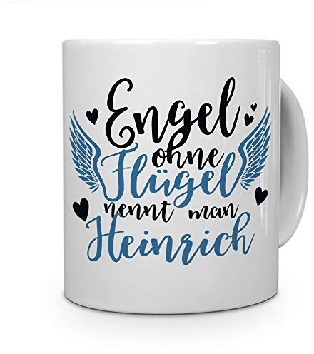 printplanet Tasse mit Namen Heinrich - Motiv Engel - Namenstasse, Kaffeebecher, Mug, Becher, Kaffeetasse - Farbe Blau