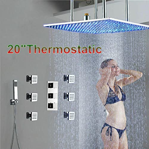 DXEMRQPB Sistema di Rubinetto Doccia termostatico LED Pioggia Doccia Combinazione Massaggio Miscelatore Set Rubinetto-Senza LED 8 Pollici, 20 Pollici LED