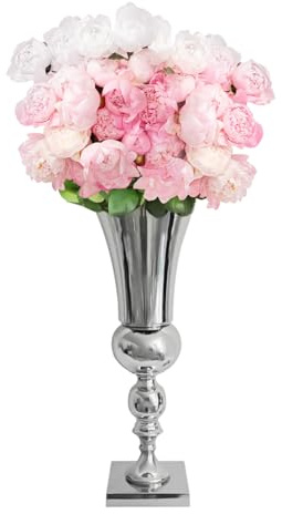 Silver Plated Luxury Flower Vase 50cm Trumpet Shaped Iron Wedding Table Centrepiece Home Decor Flower Stand for Birthday Weddings Anniversary Ceremony