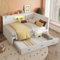 KAZZIO Schlafsofa, Daybett, Tagesbett, Ferngesteuerte Ambientebeleuchtung, Bettseitiges Staufach, Ausziehbares Bett, Steckdose+USB, Ohne Matratze (Weiß, 140x200cm)