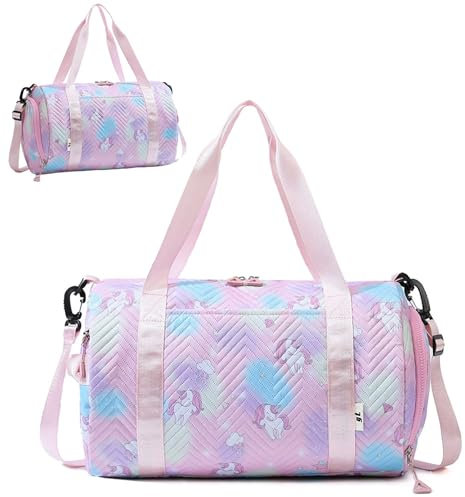Sporttasche Mädchen, Einhorn Yogatasche, Sporttasche Kinder mit Schuhfach & Nassfach Schwimmtasche, Wasserdicht Turnbeutel, Trainingstasche, Gym Bag Sportrucksack (Rosa)