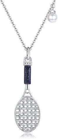 HUKKUN Tennisschläger Kette Silber 925 Tennisschläger Halskette Lapislazuli Tennis Schmuck Tennis Geschenk Damen